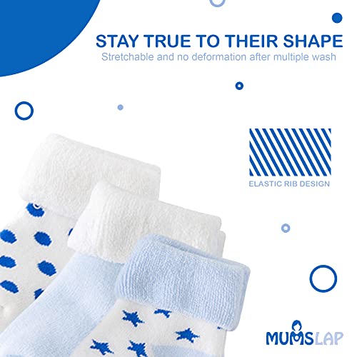 MumsLap Baby Socks for Boys and Girls | Cotton Blend Ankle Length Winter Socks for Newborns Infants Toddlers | Soft Breathable Terry Socks with Sweat Absorption, 5 Pairs (White Blue, 12 to 24 Months) - Image 4
