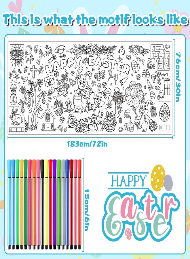 AUGSUN Easter Bunny Large Coloring Poster for Kids 72 x 30 Inch Happy Easter Coloring Tablecloth Giant with 18 Paint Pens for Crafts School Classroom Party Family Activities Gift Decorations - Image 2