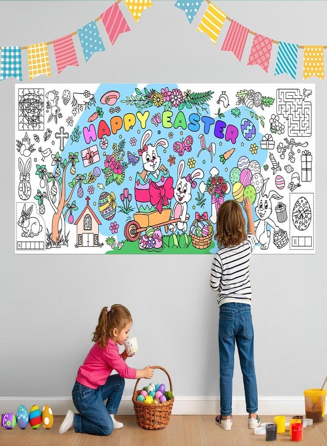 AUGSUN Easter Bunny Large Coloring Poster for Kids 72 x 30 Inch Happy Easter Coloring Tablecloth Giant with 18 Paint Pens for Crafts School Classroom Party Family Activities Gift Decorations - Image 1