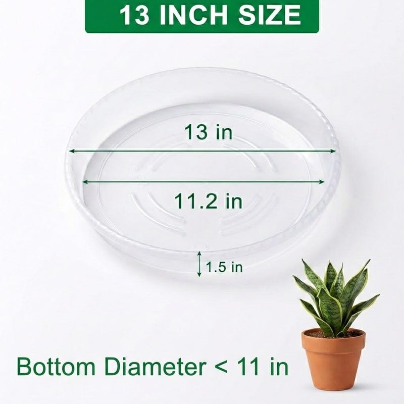 RooTrimmer 13 Inch Plant Saucers,5 Pack Clear Plastic Plant Trays,Heavy Duty Thick Pot Drip Trays for Indoor Outdoor Flower Pots,Transparent Water Catcher for Large Planters - Image 2