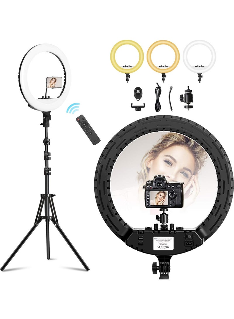18-inch Ring Light with Tripod Stand & Phone Holder – Dimmable LED Selfie Light with 3 Colors, 10 Brightness Levels, Bluetooth Remote, and USB Power  - Image 2
