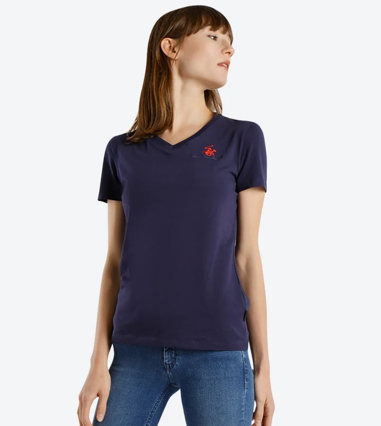 Logo Embroidered V-Neck T-shirt