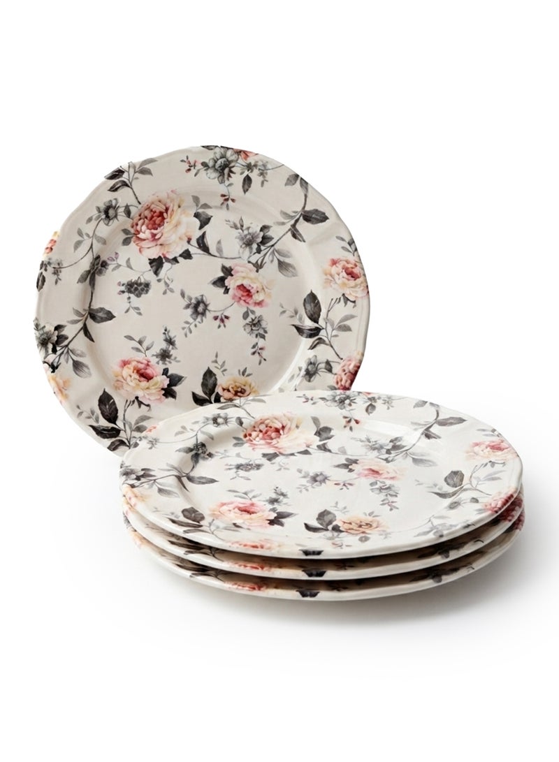 كلايتان طبق تقديم كبير (Chop Plate) من "كلايتان" (Claytan) - طراز Jasper - بنقشة زهرية، مقاس 12.1 بوصة، لون أبيض (طقم من 4 قطع) | طبق عشاء وتقديم فاخر للأطباق الرئيسية، وشرائح اللحم (الستيك)، والمشاوي، والمعكرونة، والوجبات القارية. - Image 1
