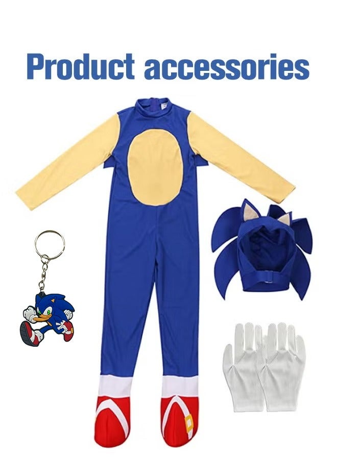 Kids Sonic Jumpsuit with Gloves, Sonic Costume Outfit Set, Fancy Dress Up Outfit, Popular Character Clothing for Children, Ideal Dress Up for Themed Parties  - Image 3