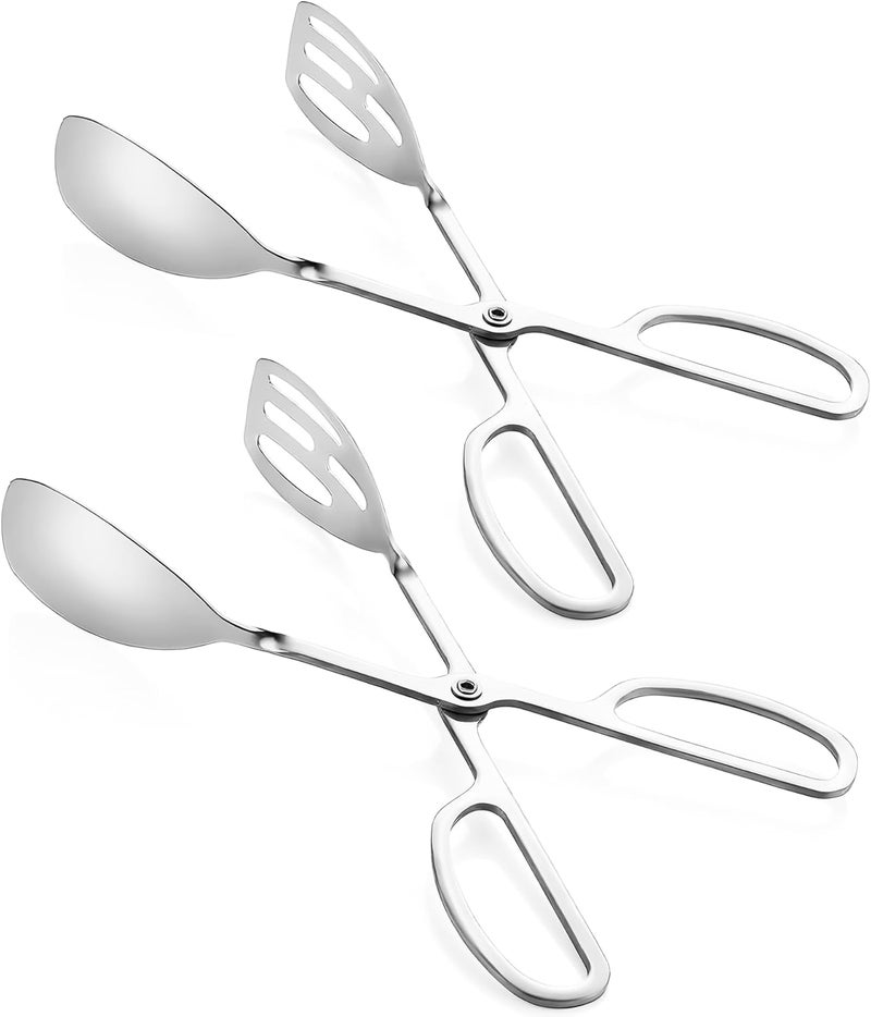 RTT 2-PACK Salad Tongs for Serving - Premium Stainless Steel Scissor-Style, Non-Toxic, Heat-Resistant Salad Servers, Dishwasher Safe, Ideal for Buffet and Party Use (Silver) - Image 1