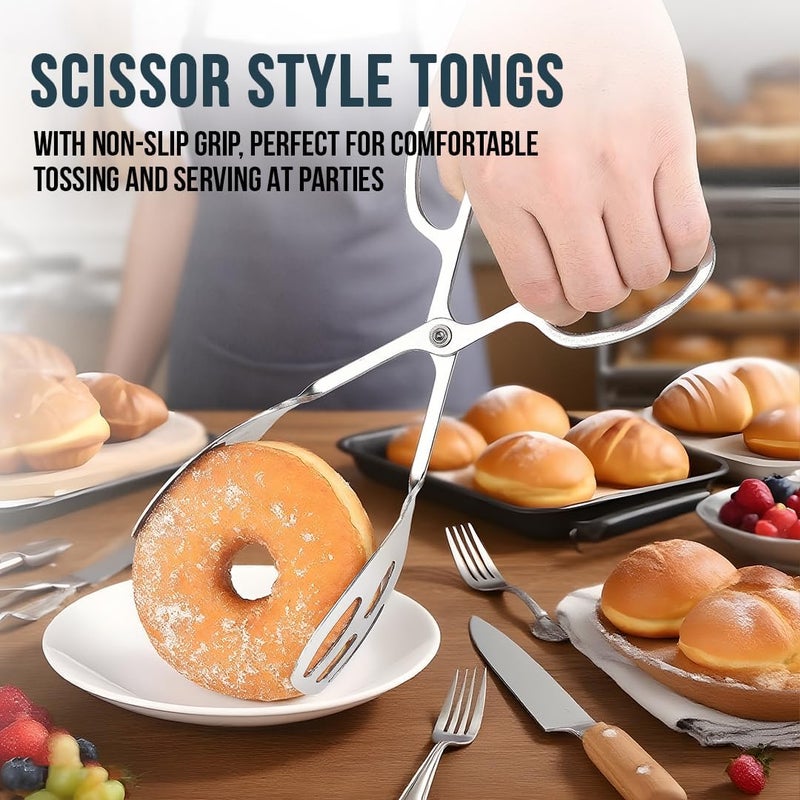 RTT 2-PACK Salad Tongs for Serving - Premium Stainless Steel Scissor-Style, Non-Toxic, Heat-Resistant Salad Servers, Dishwasher Safe, Ideal for Buffet and Party Use (Silver) - Image 5
