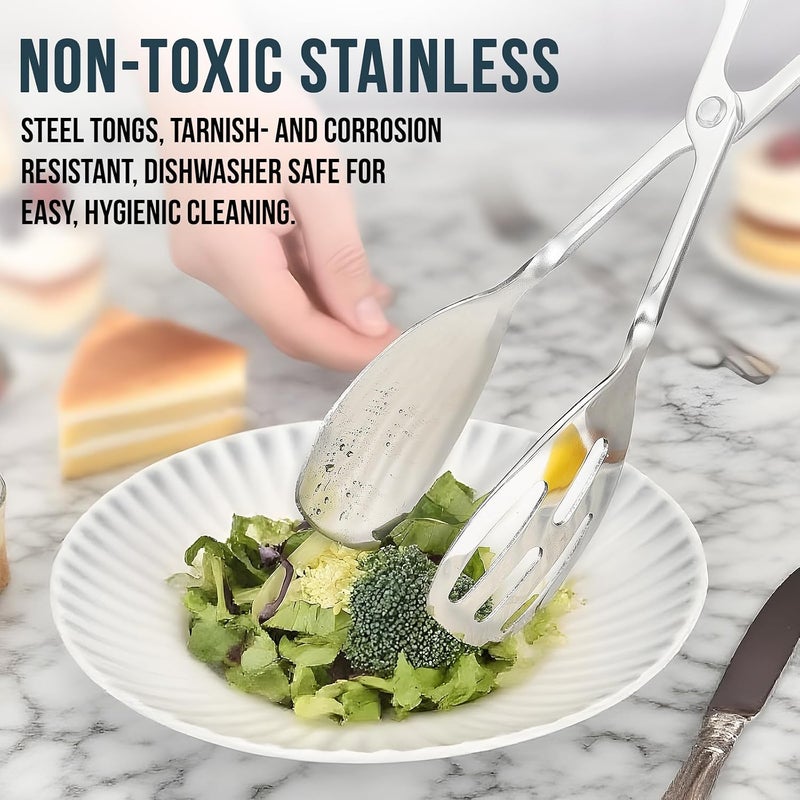 RTT 2-PACK Salad Tongs for Serving - Premium Stainless Steel Scissor-Style, Non-Toxic, Heat-Resistant Salad Servers, Dishwasher Safe, Ideal for Buffet and Party Use (Silver) - Image 3