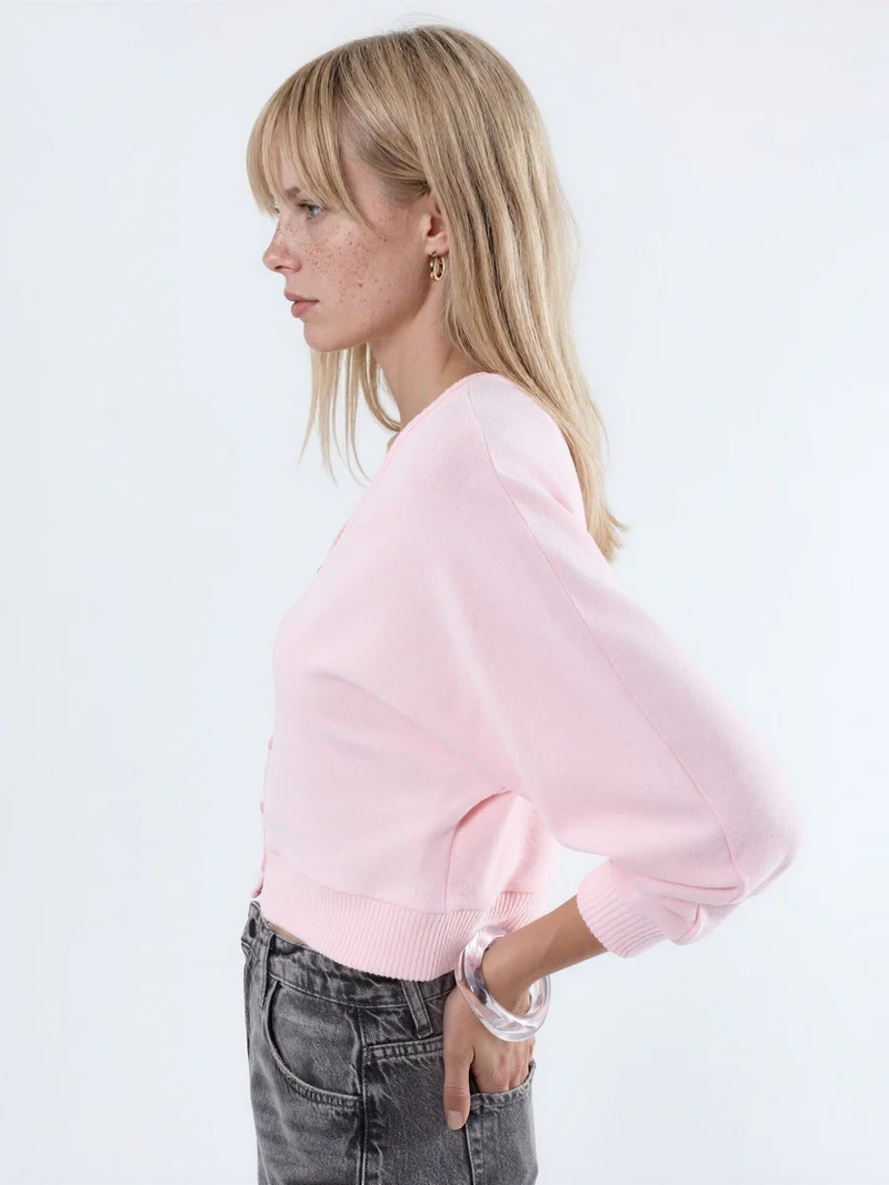 بوسيم BUSEM V-Neck Ribbed Crop Cardigan