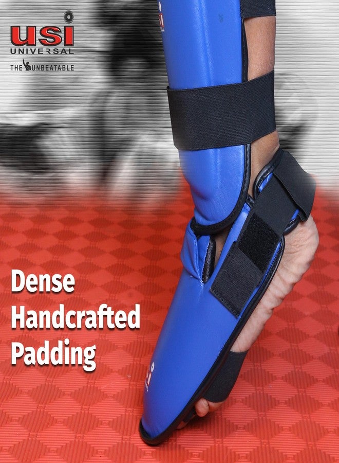 USI UNIVERSAL واقيات ساق مصبوبة من USI UNIVERSAL 851PU مع واقي للقدم، واقيات ساق للملاكمة التايلاندية وفنون القتال المختلطة والكيك بوكسينغ، واقيات للقدم، معدات تدريب فنون القتال المختلطة، الكاراتيه والملاكمة والتايكوندو (أحمر، مقاس كبير/كبير جدًا) - Image 5