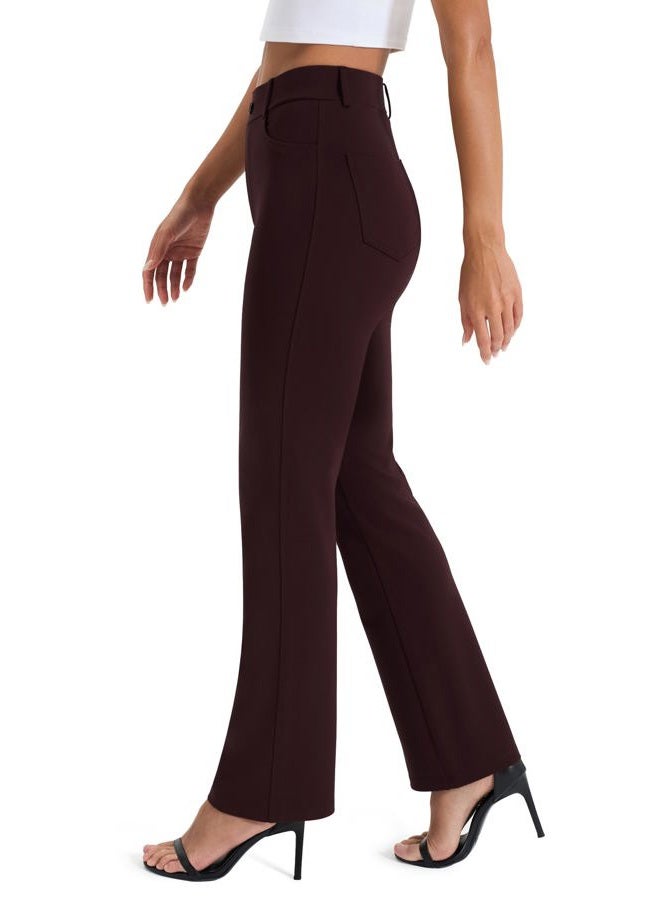 AFITNE Women's Yoga Dress Pants Strechy Straight Leg Work Pants Business Office Casual Slacks with Pockets, Brown, L - Image 2