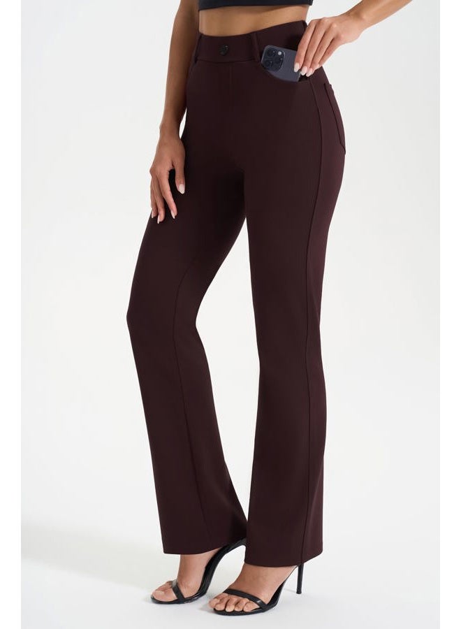 AFITNE Women's Yoga Dress Pants Strechy Straight Leg Work Pants Business Office Casual Slacks with Pockets, Brown, L - Image 4