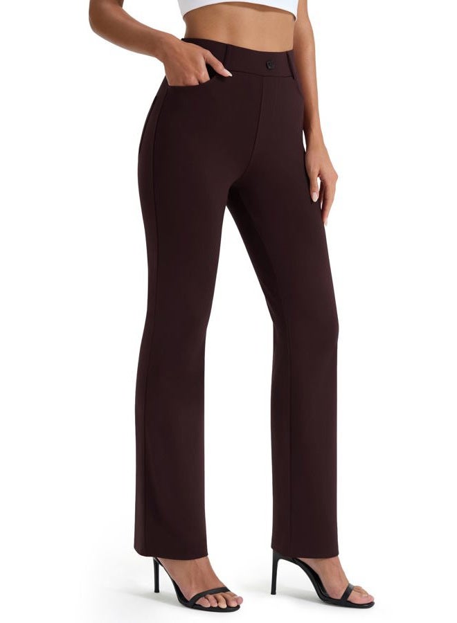 AFITNE Women's Yoga Dress Pants Strechy Straight Leg Work Pants Business Office Casual Slacks with Pockets, Brown, L - Image 1
