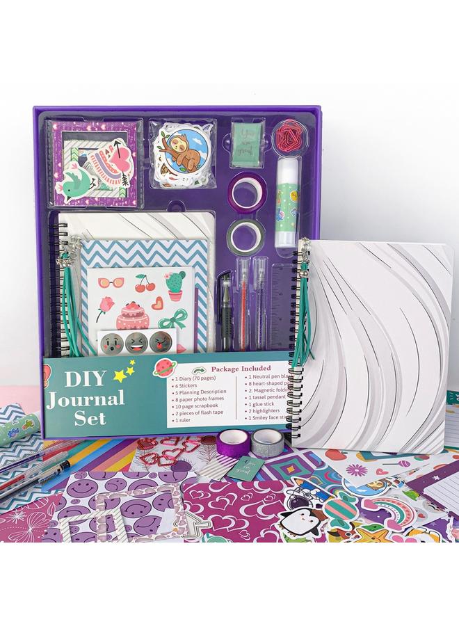 Bluejw Cross-border DIY JOUNARY SET Purple Hand Account Diary Gift Box Scrapbook Sticker Children's Stationery Suit - Image 2