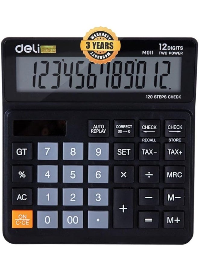 ديلي آلة حاسبة بشاشة عرض LCD من Deli EM01120، لون أسود - Image 1