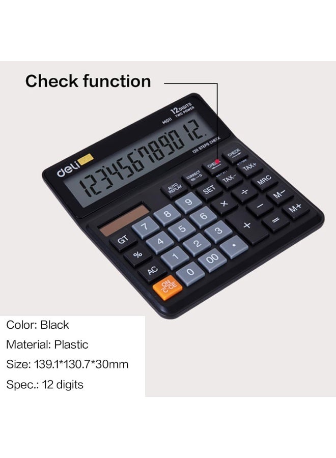 ديلي آلة حاسبة بشاشة عرض LCD من Deli EM01120، لون أسود - Image 2
