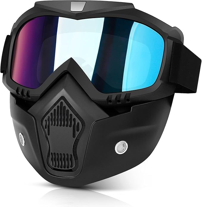 FLIZZOW Motorcycle Goggles with Face Mask, UV Protective, Impact Resistant, Rainbow Visor, Adjustable Elastic Strap - Image 1