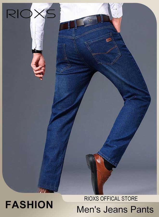 RIOXS Men's Jeans, Slim Fit Tapered Leg Denim Pants, Casual Straight Leg Skinny Stretch Jean for Men, Classic Men Pants with Utility Pocket, Light Wash Vintage Skinny Denim Trousers for Work Or Daily Wear - Image 2