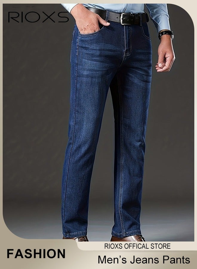 RIOXS Men's Jeans, Slim Fit Tapered Leg Denim Pants, Casual Straight Leg Skinny Stretch Jean for Men, Classic Men Pants with Utility Pocket, Light Wash Vintage Skinny Denim Trousers for Work Or Daily Wear - Image 4