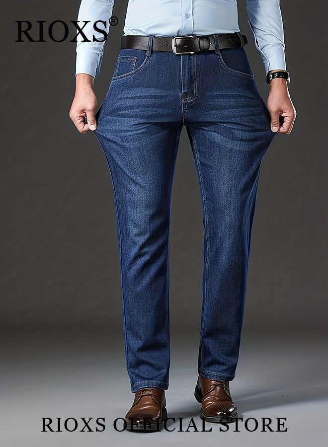 RIOXS Men's Jeans, Slim Fit Tapered Leg Denim Pants, Casual Straight Leg Skinny Stretch Jean for Men, Classic Men Pants with Utility Pocket, Light Wash Vintage Skinny Denim Trousers for Work Or Daily Wear - Image 3
