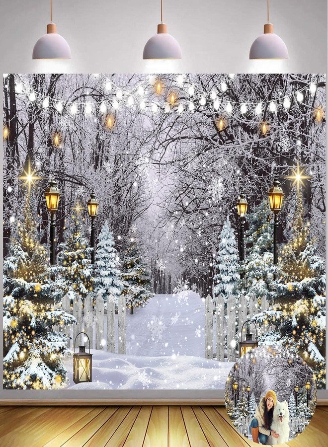 CINRAY Winter Wonderland Scene Backdrop 7x5FT Winter Snowflake Christmas Tree Forest Scene Photography Background Snowy Xmas Party Decorations Supplies Photo Props - Image 1