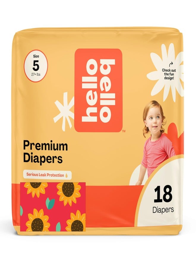 Hello Bello Diapers, Size 5 (27 lbs) Flower Child, 18 Count of Premium Disposable Baby Diapers, Hypoallergenic with Soft, Cloth-Like Feel - Image 1