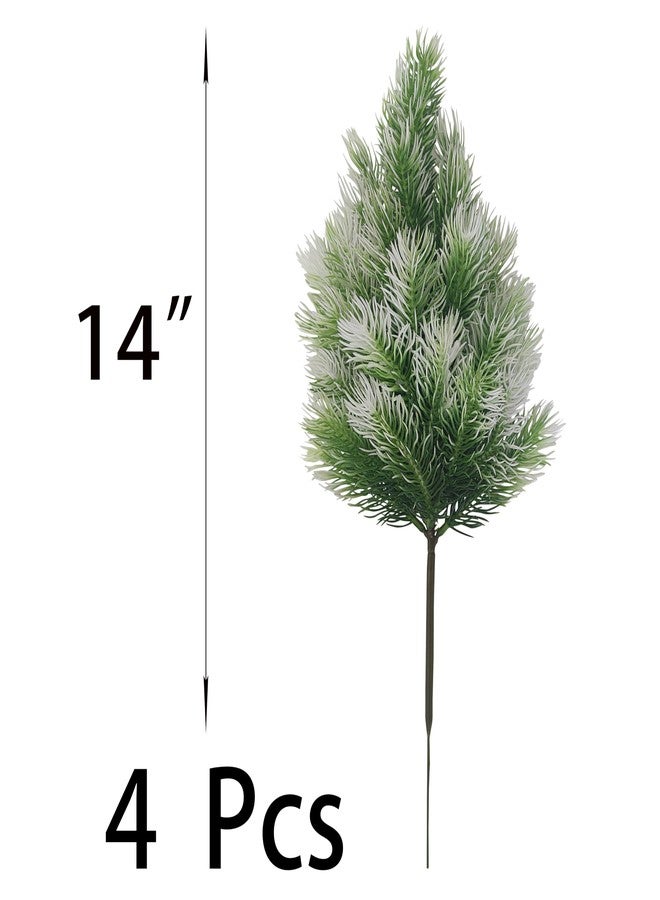 ATFL 4 Pack Artificial Norfolk Pine Trees with Ground Spike, 14''Small Fake Pine Tree Decor, Artificial Outdoor Shrubs for Garden Yard Front Door Porch Patio Planter Decor (4, 14 inches) - Image 2