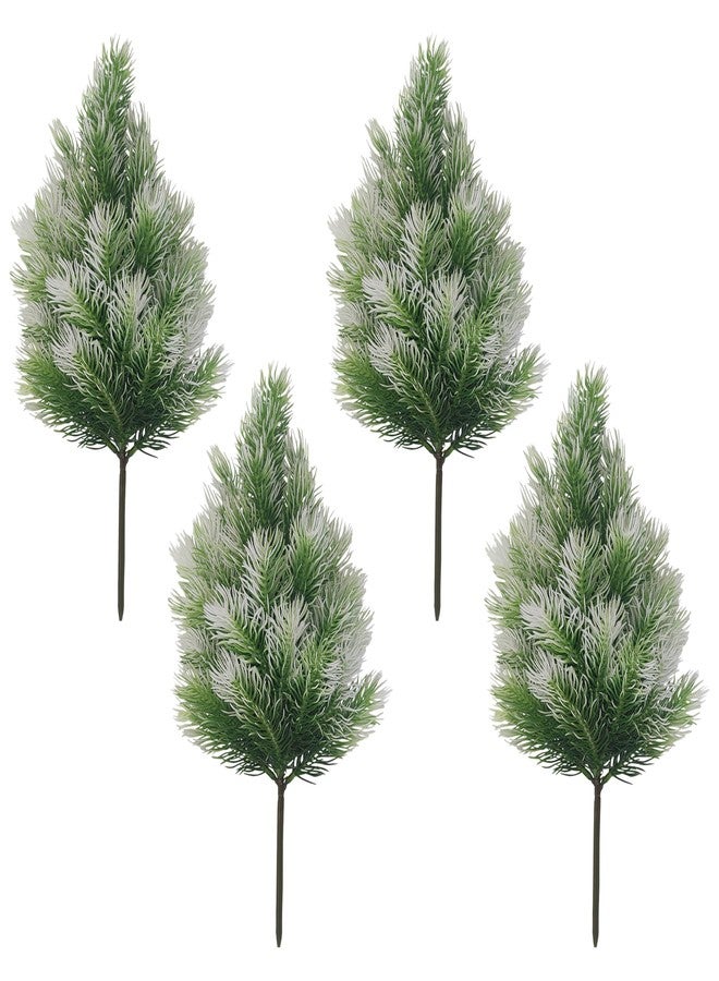 ATFL 4 Pack Artificial Norfolk Pine Trees with Ground Spike, 14''Small Fake Pine Tree Decor, Artificial Outdoor Shrubs for Garden Yard Front Door Porch Patio Planter Decor (4, 14 inches) - Image 1