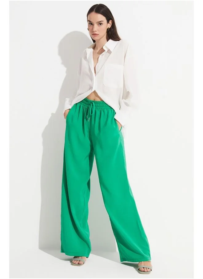 جون June Exclusive Elastic Waist Modal Blend Trouser Dark Green