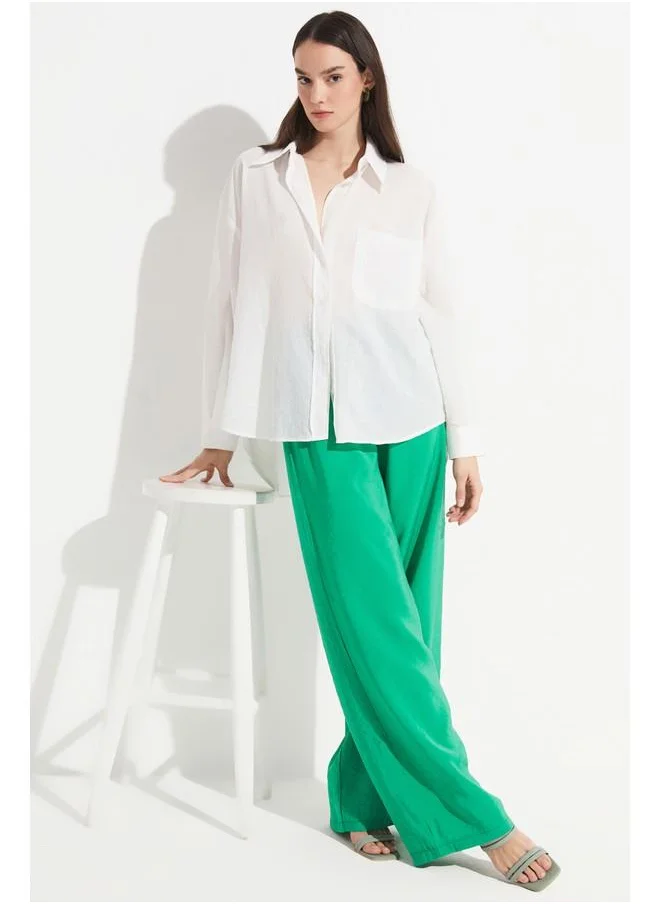 جون June Exclusive Elastic Waist Modal Blend Trouser Dark Green