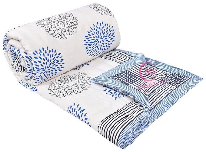 PURE COTTON 400 TC TRADITIONAL RAJASTHANI HAND BLOCK PRINTED DOUBLE BED JAIPURI QUILTRAZAIRAJAI LIGHT WEIGHT MULTICOLOR DOUBLE BED90 X 108 INCHES DESIGN 3