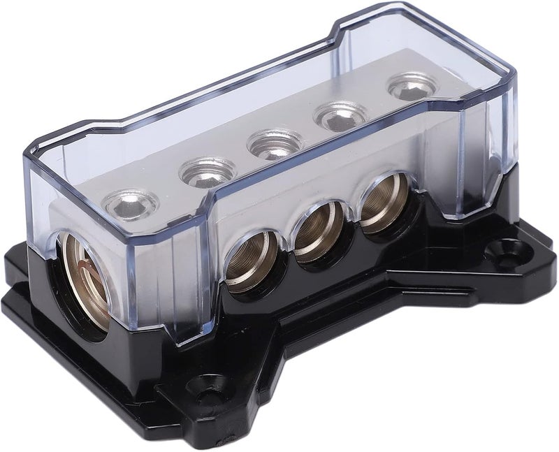 Power Distribution Block 0GA in 4GA Out, Zinc Alloy Plated, Universal Car Audio Accessory - High Conductivity, Secure Connections, Ideal for Vehicles and Audio Systems - Image 1