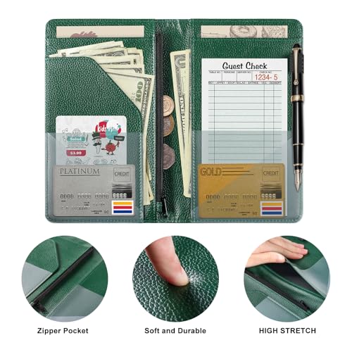 EcoVision Server Book for Waitress, Leather Waiter Organizer with Zipper Pocket, Restaurant Waitstaff Booklet, Guest Check Holder with Money Pocket, Fits Server Apron - Image 4