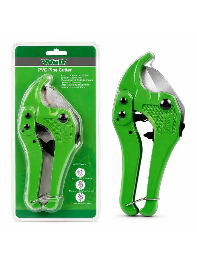 Wulf PVC Pipe Cutter 42mm Heavy Duty Ratchet Pipe Cutting Tool for PVC Plastic CPVC and PPR Pipes with Sharp Steel Blade Ergonomic Grip for Plumbing and DIY Use - Image 1