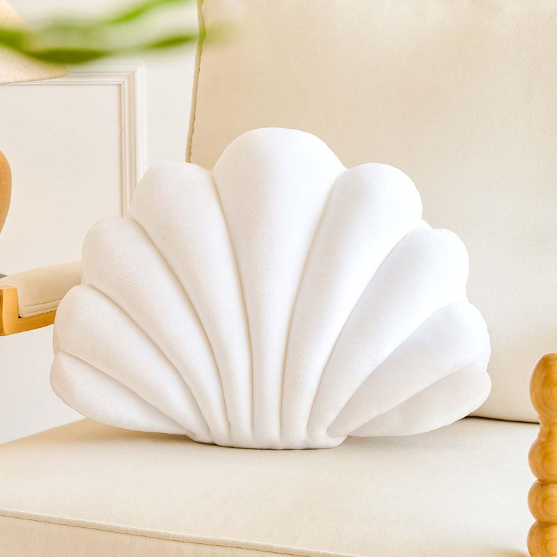 Lfsaaj White Seashell Throw Pillows Shell Shaped Throw Pillows 13 Inch Soft Velvet Home Decorative Pillow Plush Cushion for Bed Couch Living Sofa Room Decor Accent Throw Pillow