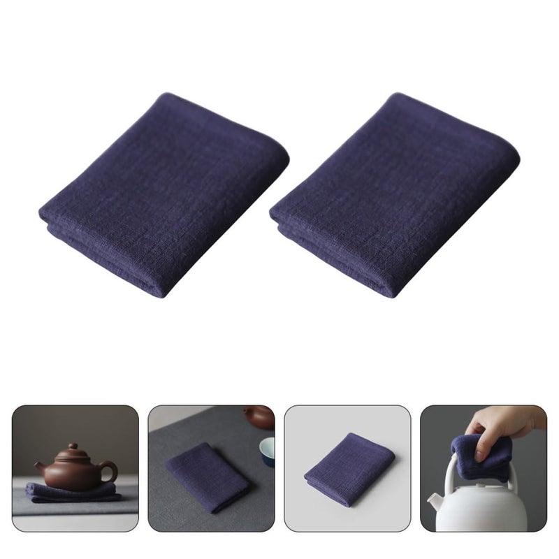 Thick Blue Kitchen Dishcloths 2 Pack Super Absorbent Soft Multipurpose Cotton Linen Towels - Image 3