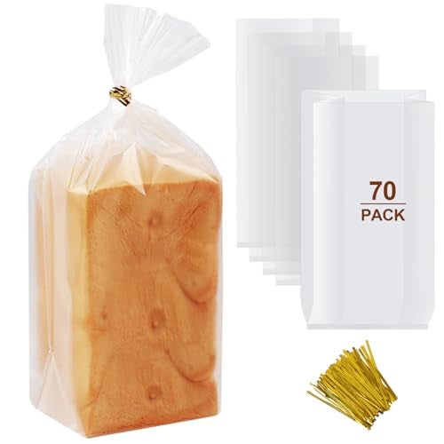 vivinin 70 Pack Bread Bags 100 Pack Ties 8 x 4 x 18 Clear Bread Bags for Homemade Bread Reusable Plastic Bread Storage Bags for Bakers Bakery Owners