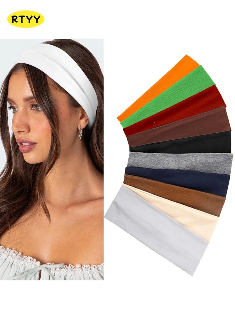 RTYY 10Pcs Unisex Sports Headbands, Soft Non-Slip Elastic Cotton Hair Bands for Yoga, Running, Workout, and Daily Wear - Image 1