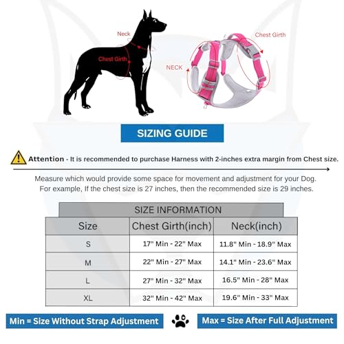 HANK Dog Harness | 4 Adjustable Buckles | Strong Metal Hook | 3M Reflective Strap | Soft Handle | Dog Chest Belt for Large Dogs (Pink - Grey - XL (35-65Kg) - Image 5