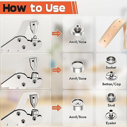 NEU MASTER Snap Fastener Tool, Heavy Duty Snap Fastener Kit with 140pcs Snap Buttons, Handheld Snap Pliers Canvas Repair Kit for Leather, Boat Covers, Marine Canvas, Tarp, Fabric - Image 4
