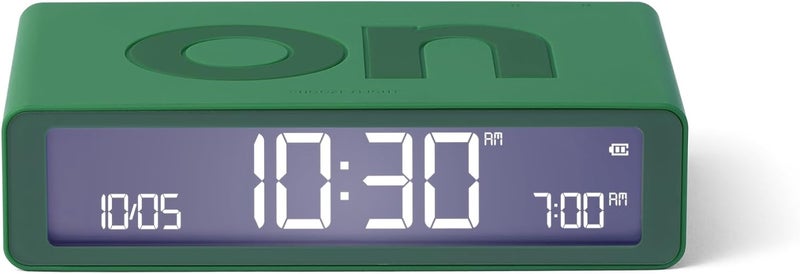Lexon Flip Classic Luminous Morning Alarm Clock, Reversible with Faces on Off and Snooze Function, LCD Display and Touch Light, Rechargeable by USB-C - Green - Image 1