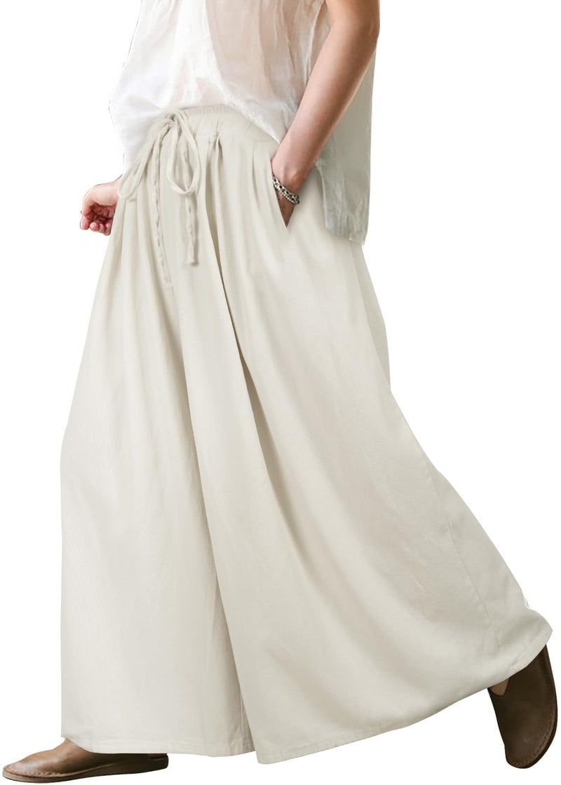 UQJE Women's White Wide Leg Baggy Jeans Plus Size Loose Elastic Waist Denim Pants with Deep Pockets - Image 1