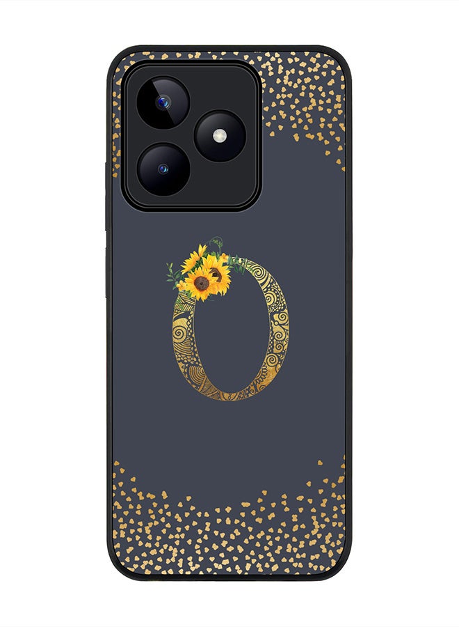 Stylizedd Rugged Black edge case for Realme C51 / Realme Note 50 4G,Custom Monogram Initial Letter Floral Pattern Alphabet - O (Grey) - Image 1