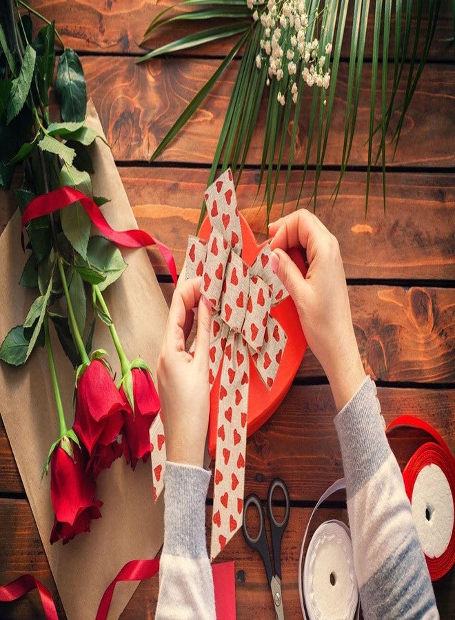 BUVANE 2.5'' x 10 Yard Valentine's Day Wired Edge Ribbon, Burlap Printed Red Heart Ribbons Gift Wrapping Ribbon for DIY Craft Wedding Party Wreath Bows Decoration (Burlap) - Image 4