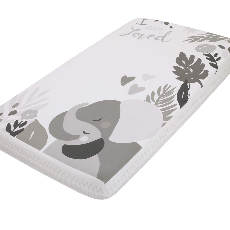 NoJo Elephant Hugs Grey and White I Am So Loved 100 Cotton Photo Op Fitted Crib Sheet - Image 3