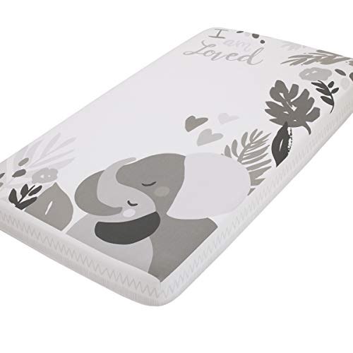 NoJo Elephant Hugs Grey and White I Am So Loved 100 Cotton Photo Op Fitted Crib Sheet - Image 1