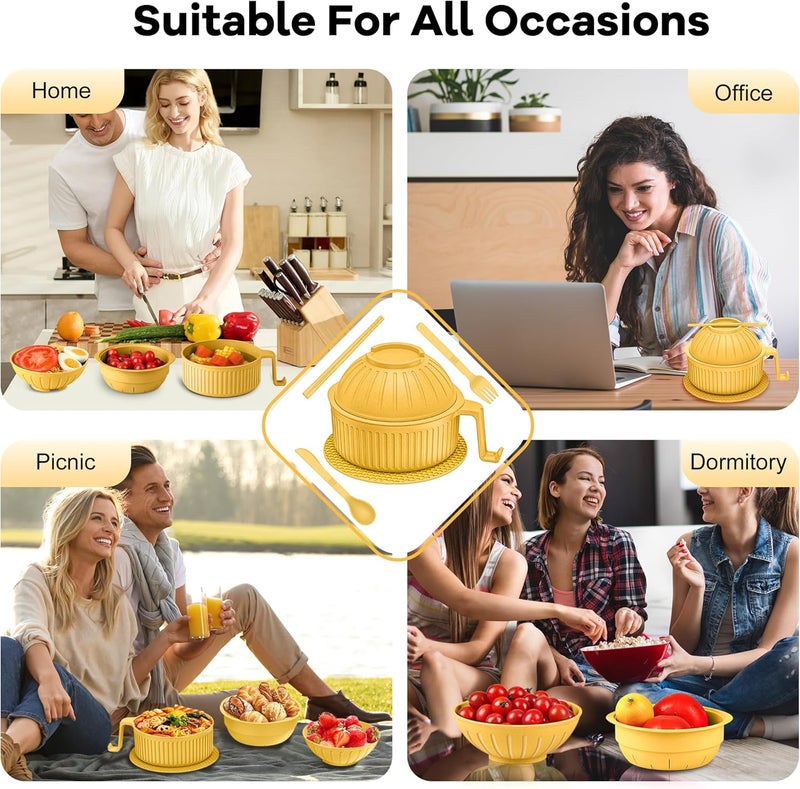 Beiyunee Ramen Bowl with Handles, 2 Set Wheat Fiber Ramen Cooker Microwave with Strainer, 34oz Noodle Bowl with Pot Mat Spoon Chopsticks Fork for Home, School, Office, Dorm, Picnic or Gift - Image 2