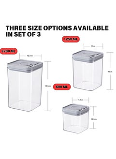 SPARK IT HOME Food Storage Containers One Button Press Opening Pop Design Airtight Leak Proof Stackable Easy Lock Set of 3 Transparent With Grey Lid For Dry and Wet Ingredients (1250 ml)  - Image 2