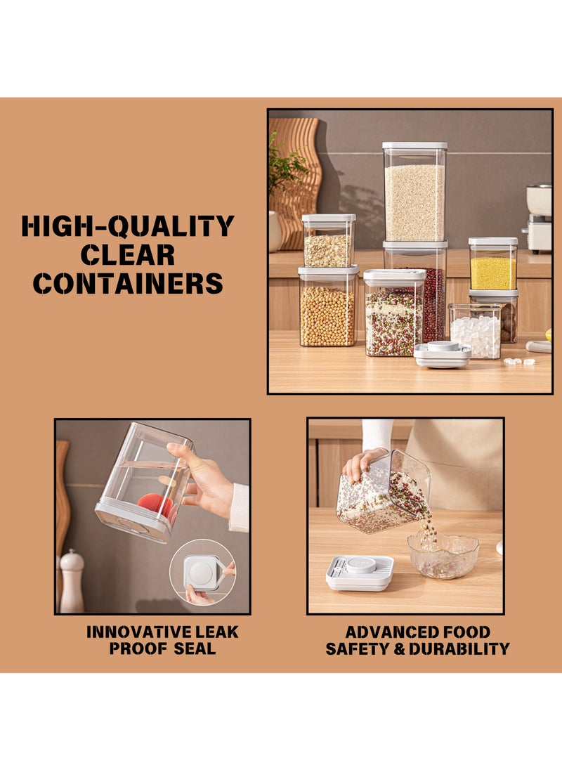 SPARK IT HOME - Food Storage Containers One Button Press Opening Pop Design Airtight Leak Proof Stackable Easy Lock Set of 3 Transparent With Grey Lid For Dry and Wet Ingredients (1250 ml) - Image 1