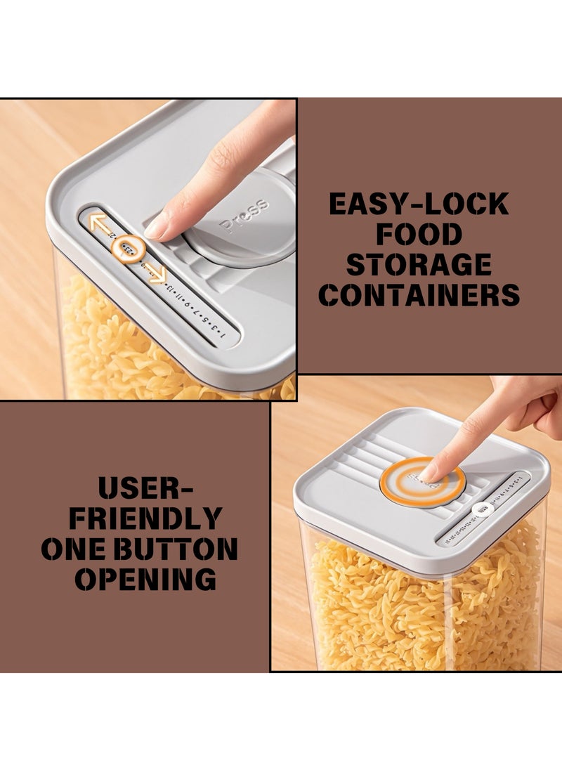 SPARK IT HOME - Food Storage Containers One Button Press Opening Pop Design Airtight Leak Proof Stackable Easy Lock Set of 3 Transparent With Grey Lid For Dry and Wet Ingredients (1250 ml) - Image 1