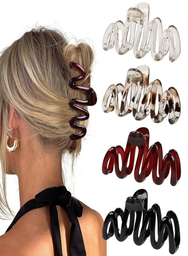 TEBIEKOY Claw Clips for Women 4Pcs Wavy Hair Clips for Thick Hair Non Slip Hair Clip Claw for Women's Hair Cute Hair Accessories - Image 1